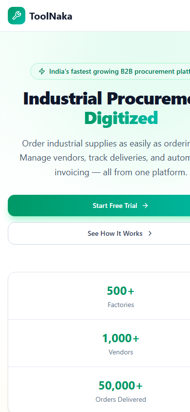 ToolNaka landing page on mobile